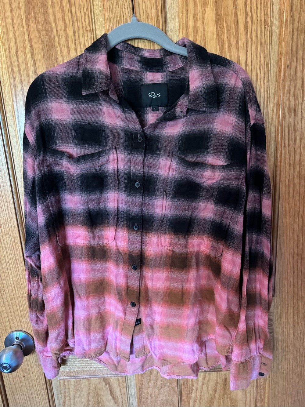 Rails Tierra Pink Orange Dip Dye Plaid Button Down Shirt Women’s Large